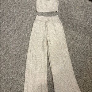 Altar'd State Beige Cable Knit Wide Leg Pants & Crop Top Set